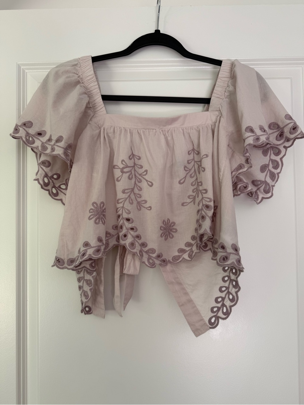 American Eagle Outfitters Dusty Rose Embroidered Tie-Front Crop Top